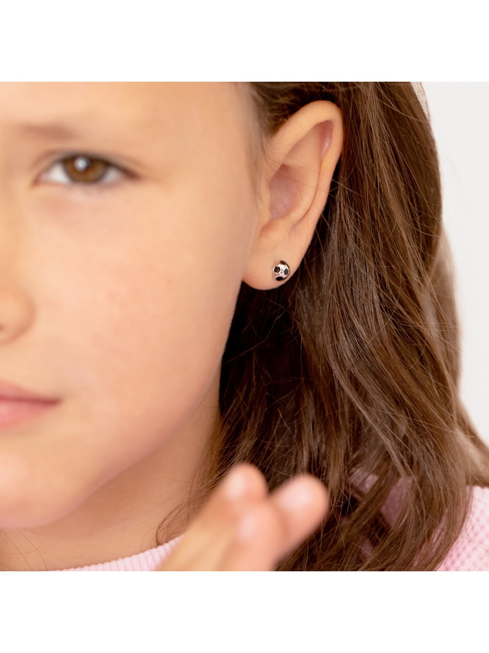 Soccer Ball Children's / Girls Earrings Screw Back Enamel - Sterling Silver