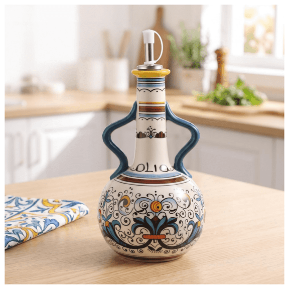 WLFHM Ceramic 18 oz Airtight Lid Oil & Vinegar Dispensing Bottles with Stainless Steel Funnel