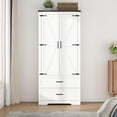 thumbnail image 6 of ChVans 70" Farmhouse 2 Door Armoire Wardrobe With 2 Drawers, Hanging Rod And 2 Adjustable Shelves For Bedroom, White Brown, 6 of 8