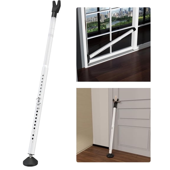 Ababeny Upgraded Door Security Bar & Sliding Patio Bar, Heavy Duty Door Stoppers Window Security Bar Adjustable Jammer for Home, Apartment, Travel (1 Pack,White).19-52 In