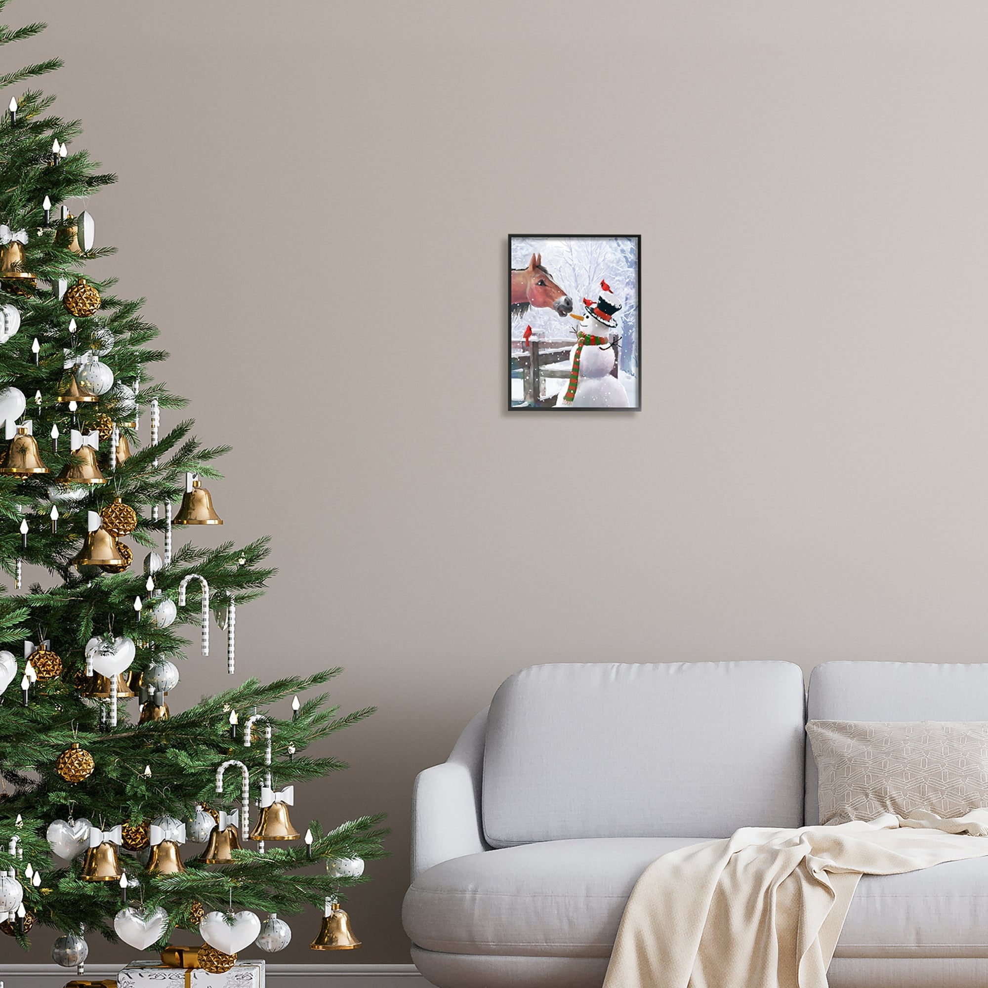 Stupell Industries Horse Eating Snowman Carrot Scene Holiday Painting White Framed Art Print Wall Art