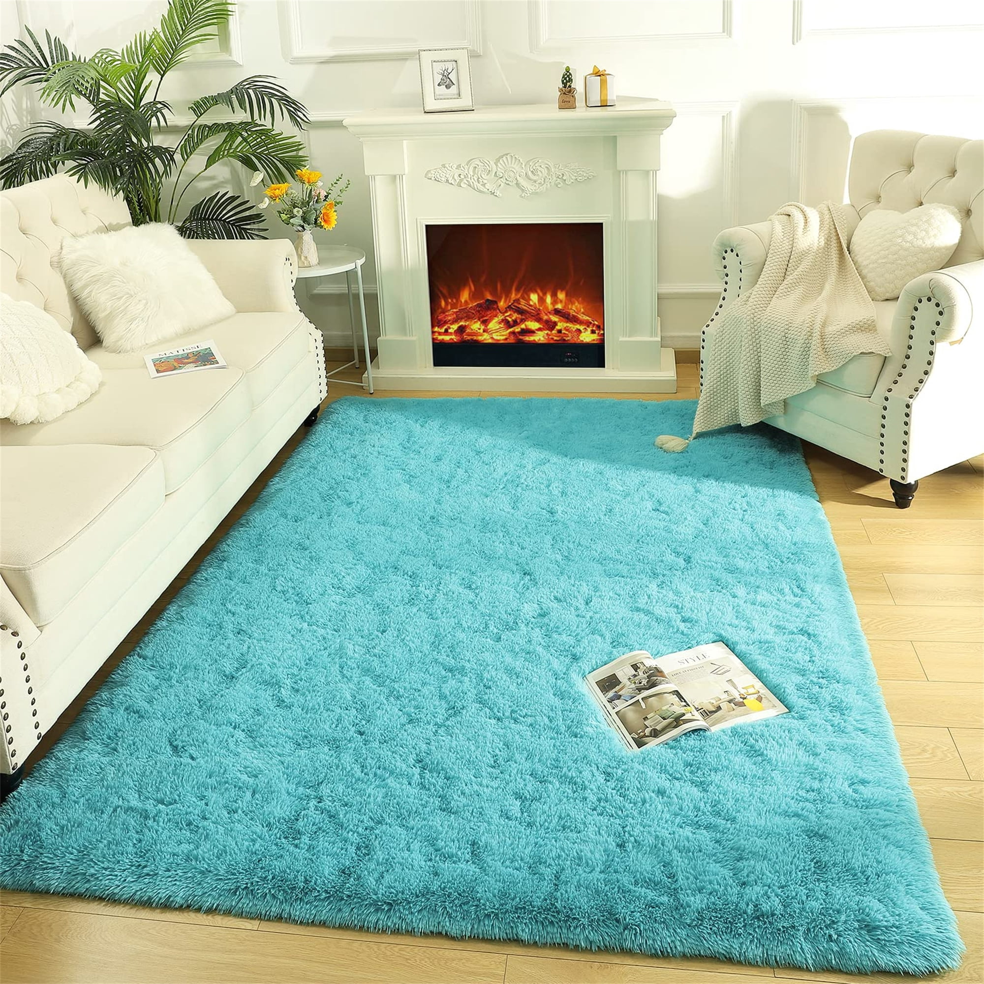 Noahas Soft Fluffy Area Rug Modern Shaggy Bedroom Rugs for Kids Room Nursery Rug Floor Carpets, 3'x 5',Blue