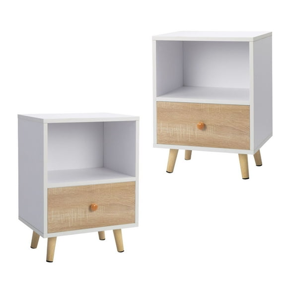 2 of Bedside Cupboard with 1 Drawer and Short Legs; End Table with Storing Shelf; Indoors XH