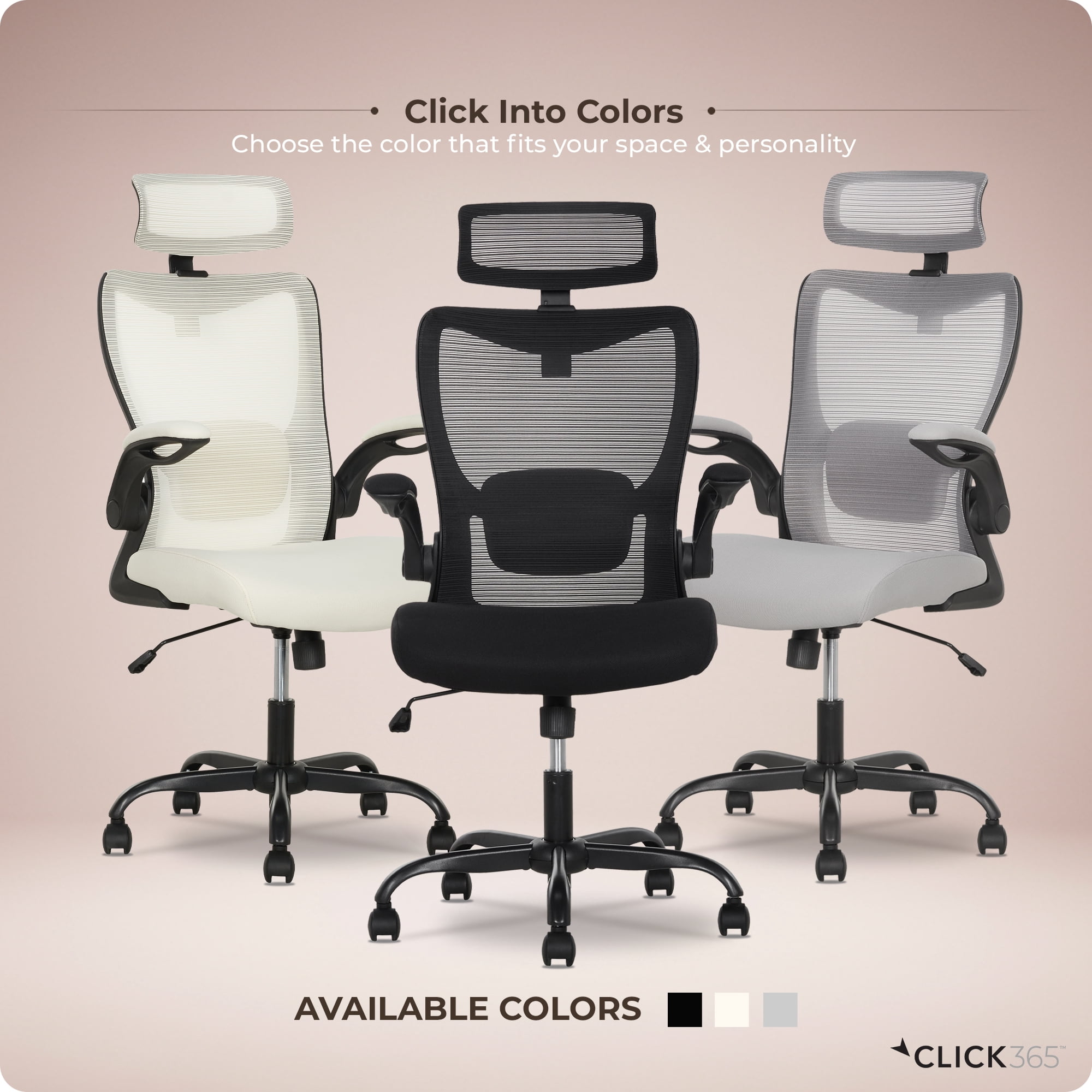 Click365 Adult Mesh High Back Indoor Commercial Ergonomic and Adjustable Headrest Office Chair Hardware Kit, Beige
