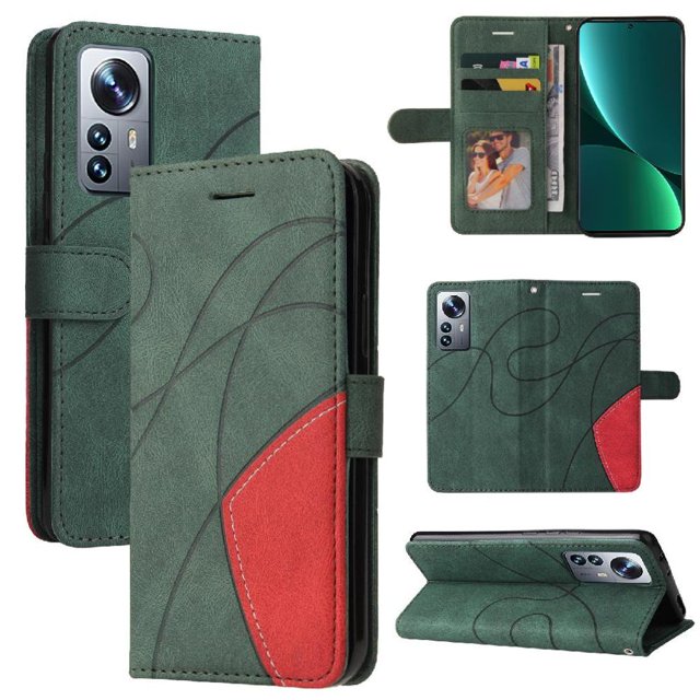 GANGXUN Flip Case for Xiaomi Mi 12 Pro – Leather Wallet Cover with Card Slots, Kickstand & Color Stitching Protective Folio