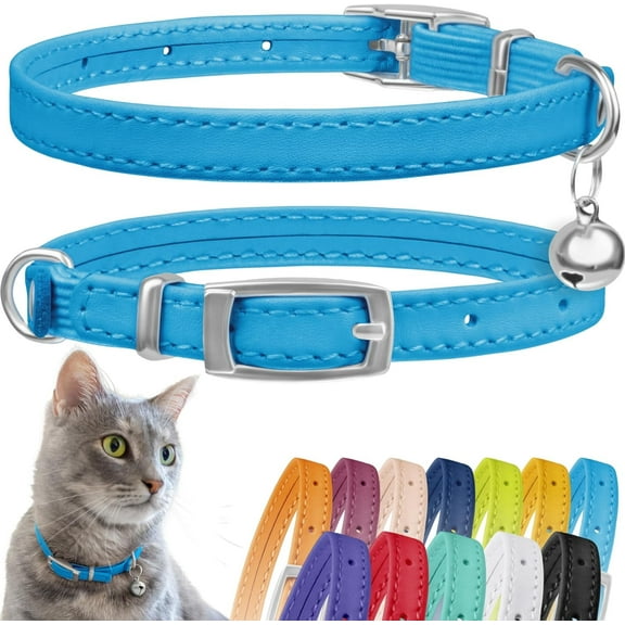 GASTROPOD Leather Cat Collar with Bell - Kitten Collar, Small and Big Cat Strap for Boy Cats, Girl Cats
