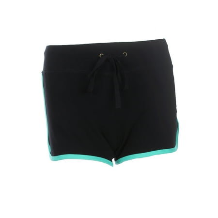 Jade Silk Shorts - Athletic Contrast Color Block Shorts with Waist Drawstring, Black/Jade, Small