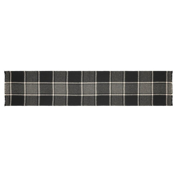 VHC Brands Eston Rustic Farmhouse Decor Autumn Seasonal Black Tan Plaid Runner 12x60
