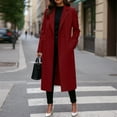 thumbnail image 2 of Women’s Long Sleeve Double Breasted Notched Lapel Wool Blend Overcoat with Classic Tailored Fit for Office and Casual Wear Wine L, 2 of 4