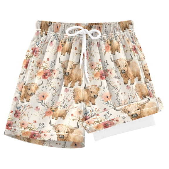 joogoo Highland Cattle Floral Boys Swim Trunks Beach Swimsuit Shorts Boxer 8Y