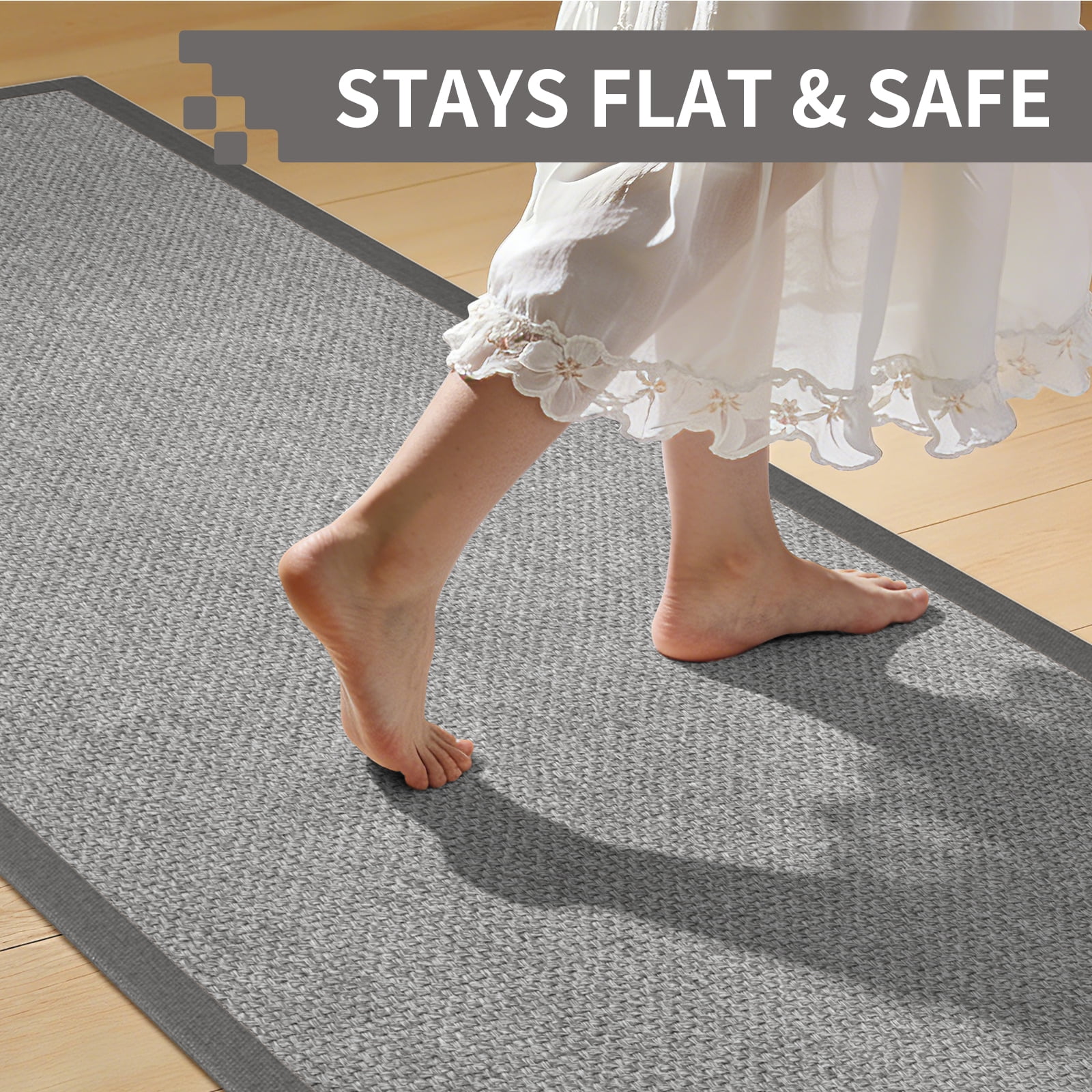 QiCaiJia Hallway Runner Rug 2x5 ft Gray Jute Like Kitchen Runner Mat Rugs Non Slip, Woven Soft Entryway Farmhouse Runner Boho Floor Carpet for Indoor Laundry Hall Backdoor Bedroom Living Room