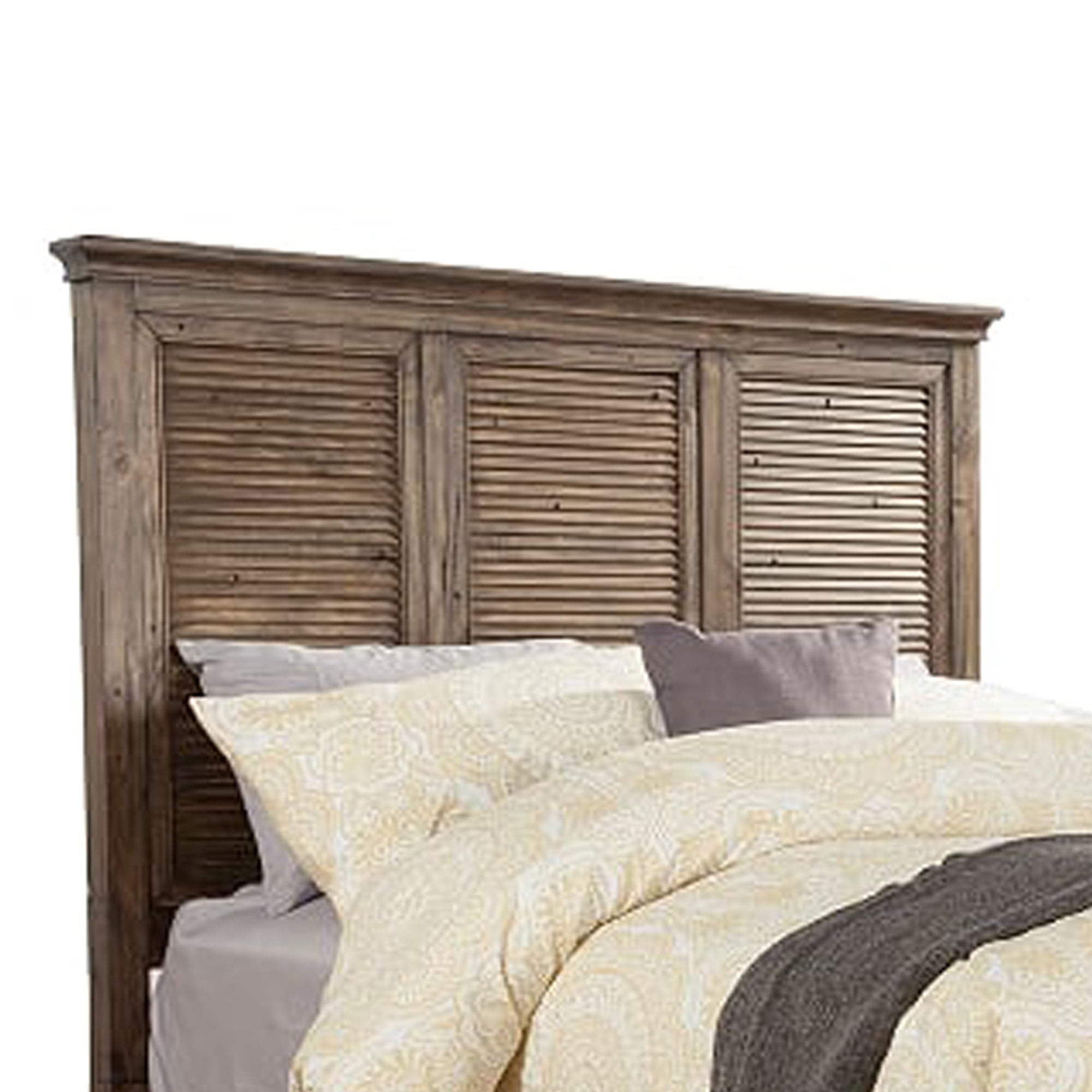 Standard King Size Bed with Louver Design High Headboard, Brown