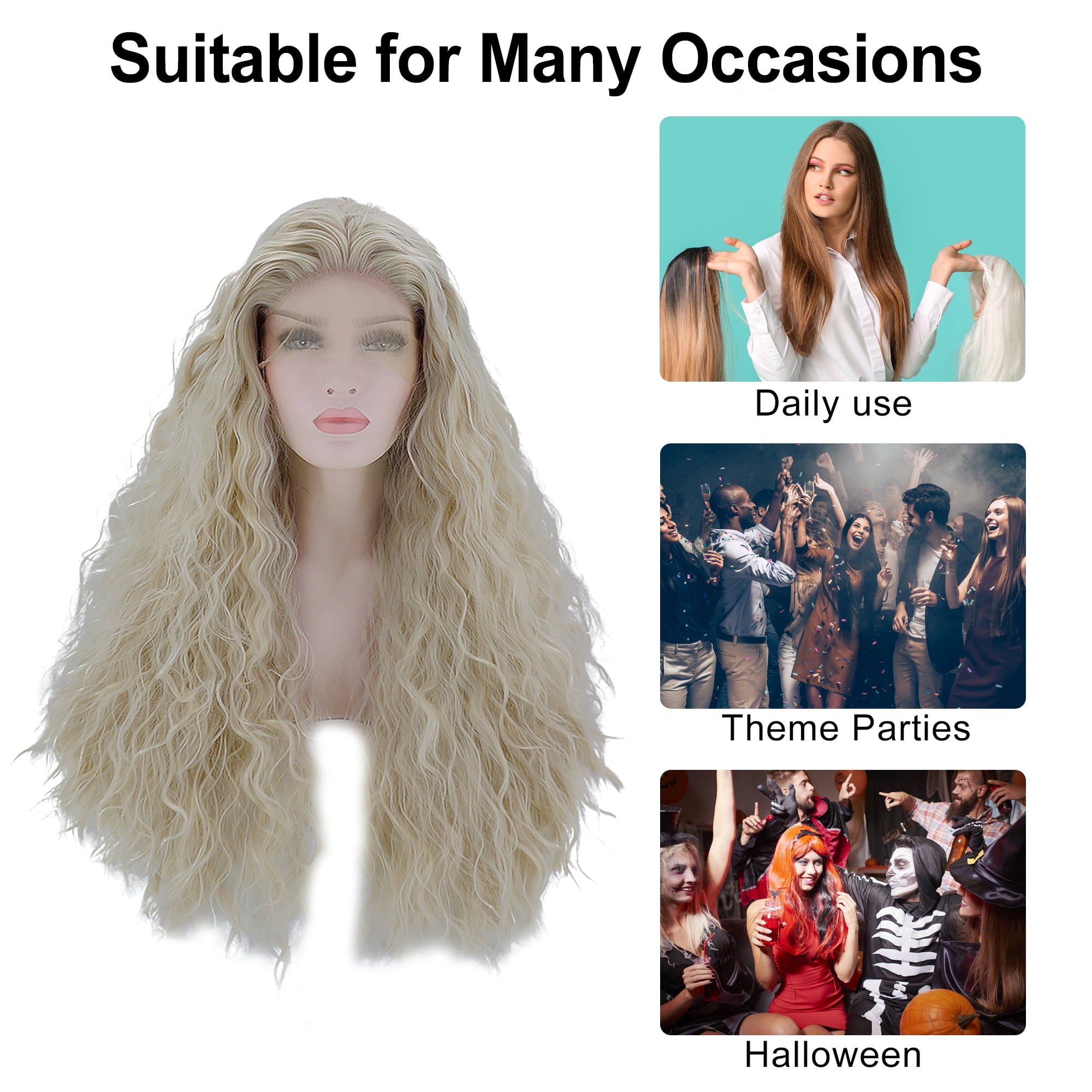 Unique Bargains Lace Front Lightweight Wigs Long Water Wave for Women Blonde