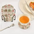 thumbnail image 3 of Yayeee 6 PCS Drink Coasters with Holder Set Woven Absorbent Round Tabletop Hot Pad, Red Christmas House, 3 of 7