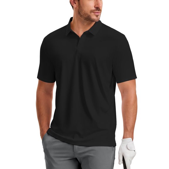 Puli Men's Short Sleeve Stand Collar Golf Polo 3-Snap 4-Way Stretch Moisture-Wicking Quick Dry