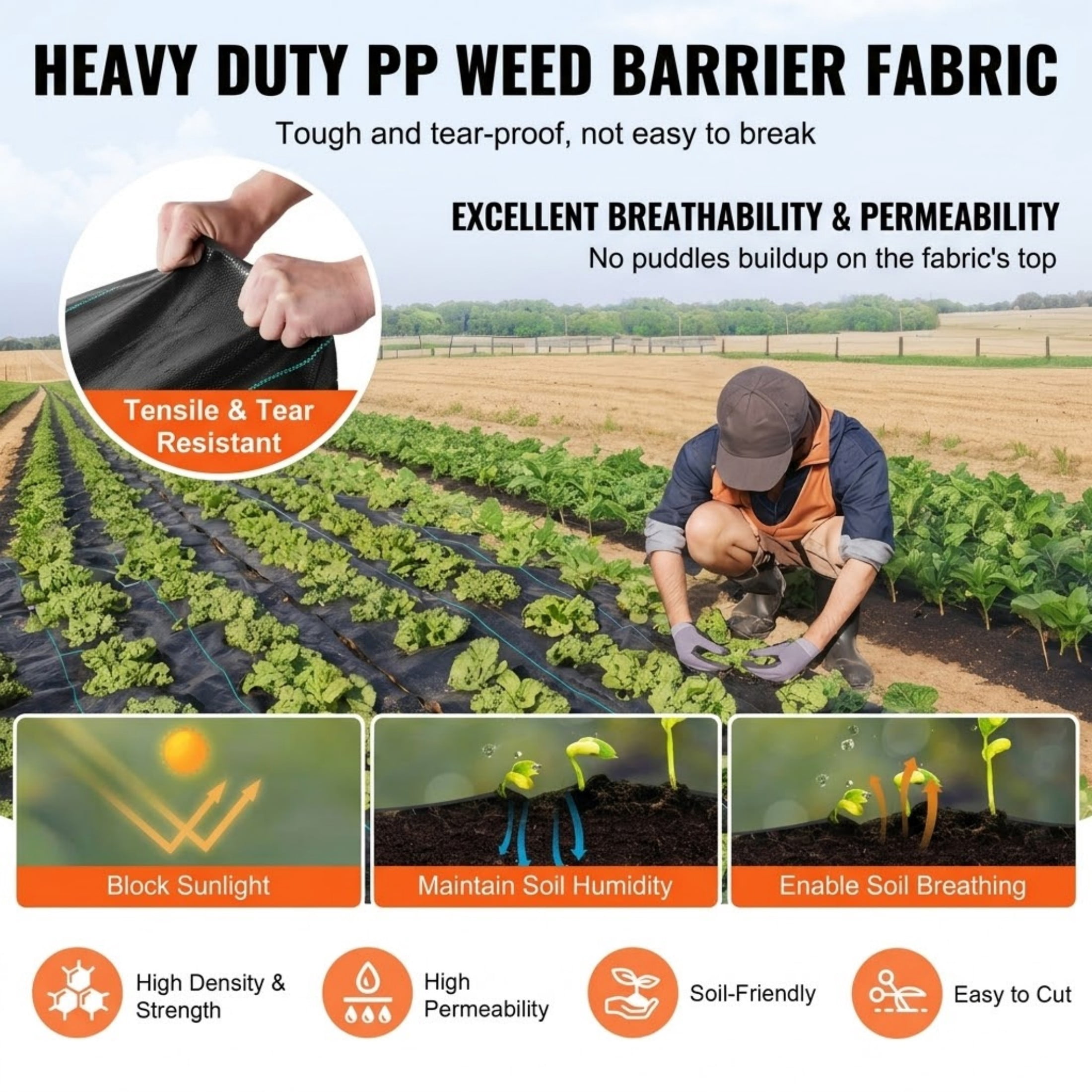 JUVOCT 4 x 50 Ft Weed Barrier Landscape Fabric, Heavy Duty Woven PP Weed Control Mat, Geotextile Ground Cover for Garden and Driveway