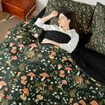 thumbnail image 4 of Manfei Cute Mushroom Bedding Comforter Set for Kids Girls, Green Leaves Full Bedding Set, Botanical Plant Theme Fitted Sheet Flat Sheet, Black Pink Green Room Decor Reversible 7 Pieces, 4 of 8