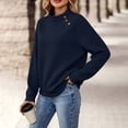 thumbnail image 6 of CINVREST Mock Sweatshirts Women 2026 Fall Winter Fashion Casual Loose Pullover Long Sleeve Button Texture Tops (S, Navy), 6 of 9