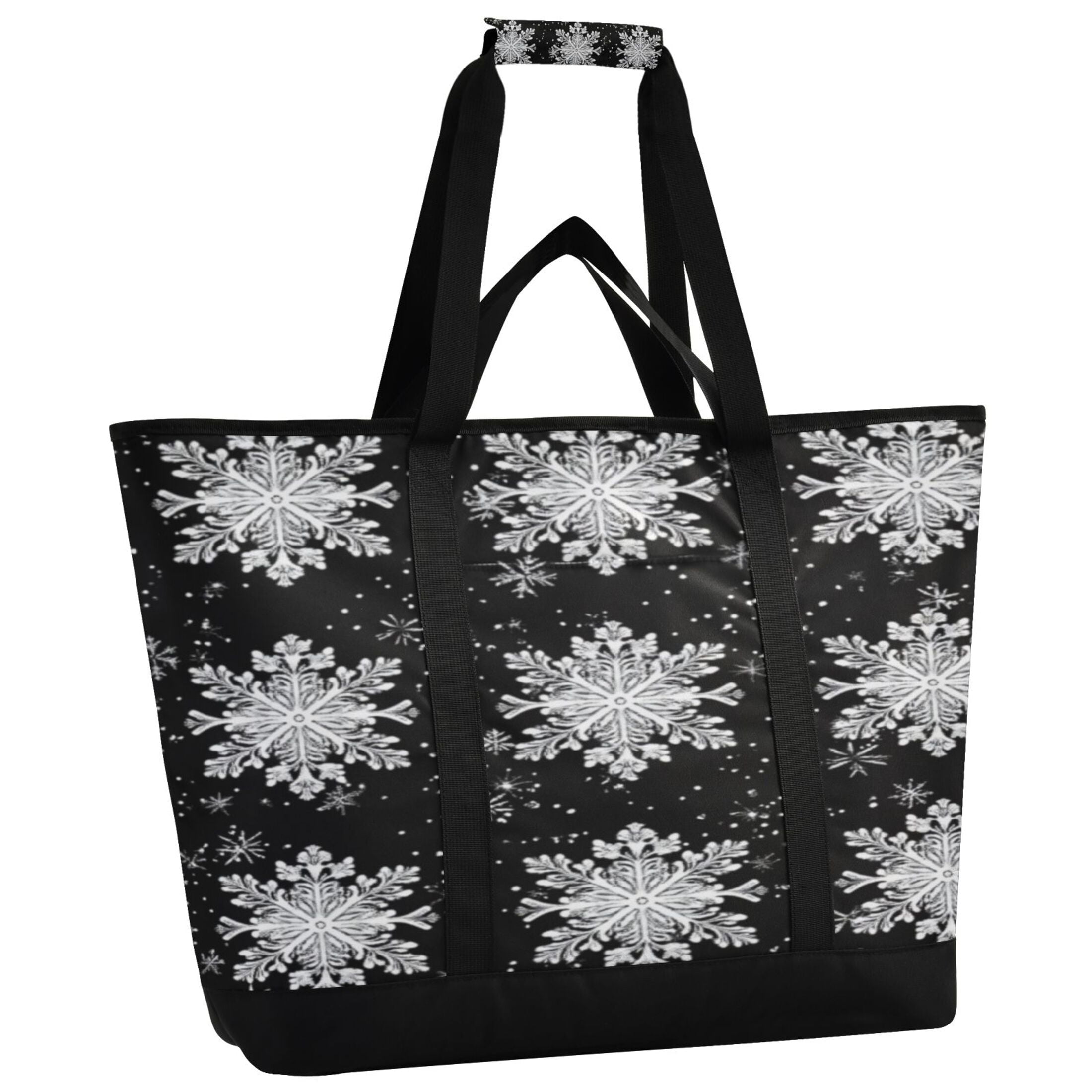 Large Hand-held Ice Pack Picnic Bag Insulation and Refrigeration Suitable for Shopping Picnics and Camping Winter Black Snowflakes