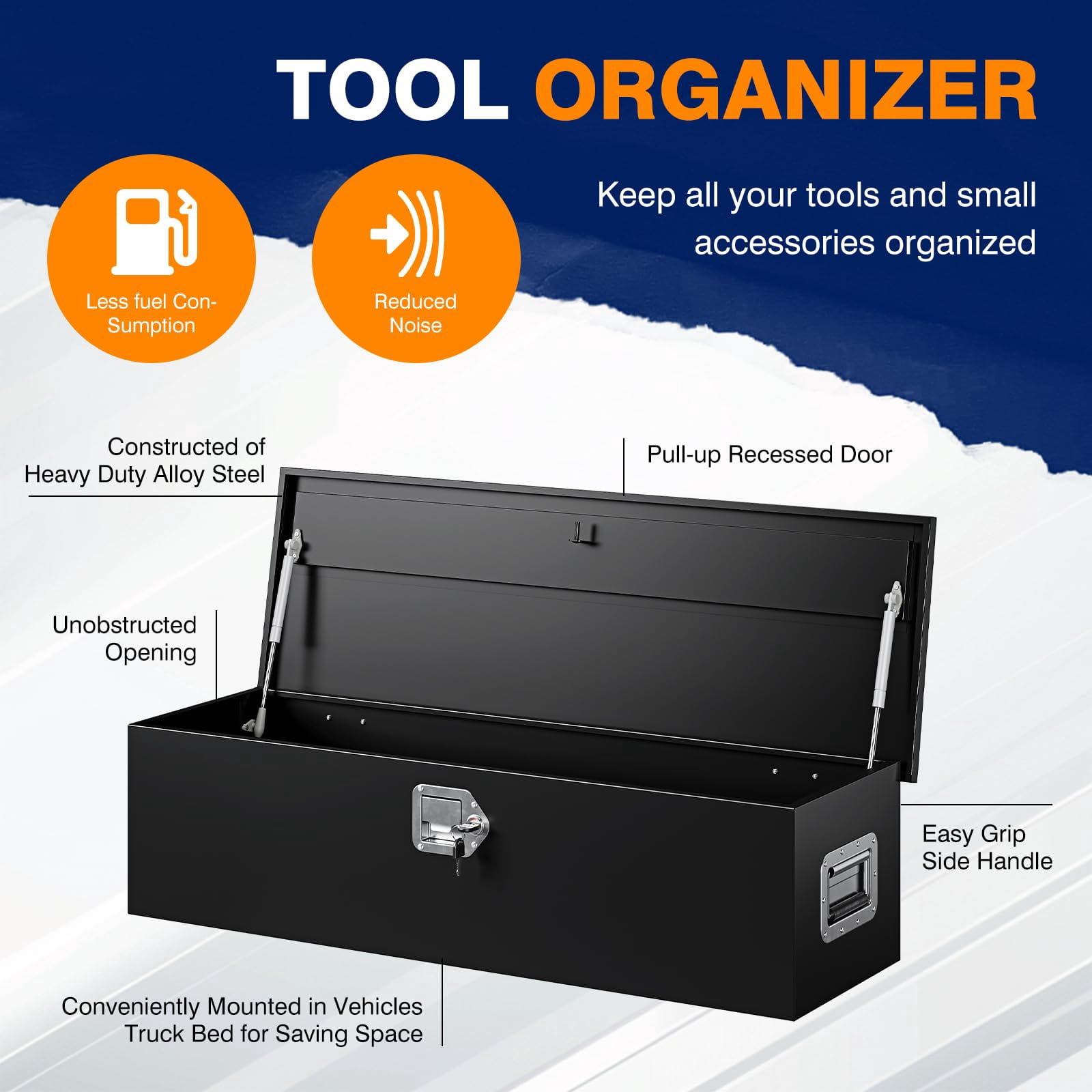 MIIIKO 39 Inch Steel Heavy Duty Truck Bed Tool Box, Trailer Tongue Tool Box with Lock and Keys, Utility Trailer Tool Box for Truck, Pickup, RV, Trailer