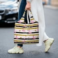 thumbnail image 5 of Xecao's Gold Glittering Hearts and Flamingos Canvas Tote Bag is a versatile choice for women, serving as a stylish beach bag, shopping bag,and reusable grocery bag., 5 of 5