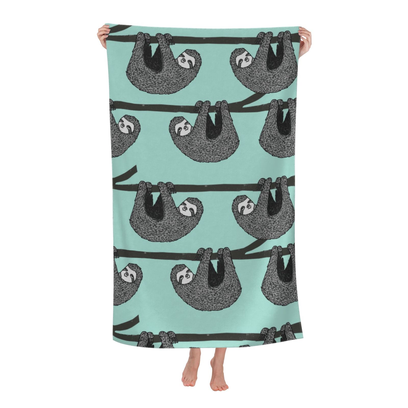 Sloth Black Grey Beach Towel 32x52inch QuickDry, Bath Towels for Kids