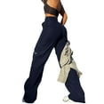 thumbnail image 4 of DENGDENG Cargo Pants Women Work Fashion Elastic High Waisted Casual Wide Leg Pants Trendy Lounge Pants with Pockets Petite Straight Y2k Streetwear Long Sweatpants Dark Blue L, 4 of 5