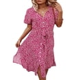 thumbnail image 2 of Femmes Midi Habillé Floral Bouton Up Split Robe V Cou Manches Courtes Plage Partie une Ligne Robe Jaune M, 2 of 6