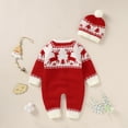 thumbnail image 2 of Christmas Baby Rompers Cute Elks Newborn Girls Boys Jumpsuit Outfit Knit Toddler Infant Clothing Winter Playsuit Hat Long Sleeve, 2 of 7