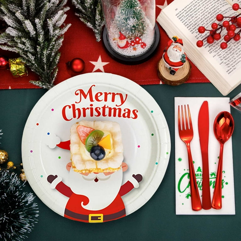 KOYPTL 50 Pcs Christmas Plates Disposable, Large Disposable Santa