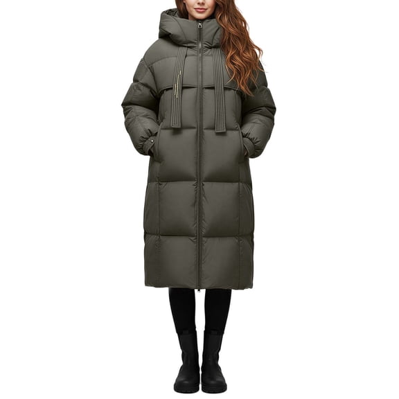 Women Long Winter Coat Thickened Quilted Puffer Coats Hooded Full Length Padded Trendy Warm Outerwear with Hem Slit