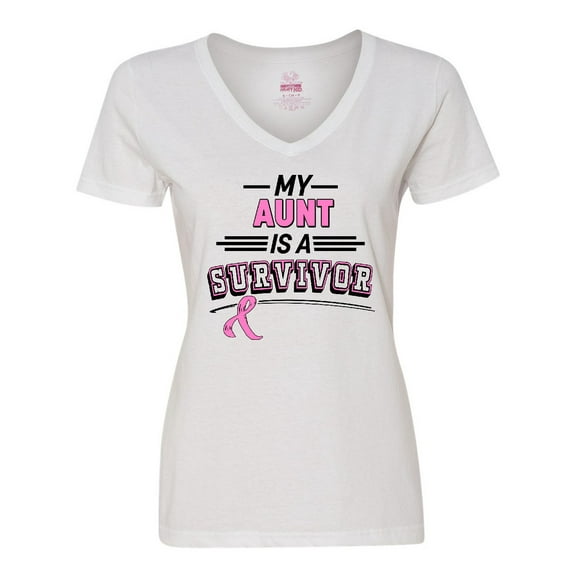 Inktastic My Aunt is a Survivor Breast Cancer Awareness Women's V-Neck T-Shirt