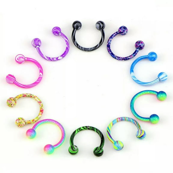 WBQF 10x Stainless Steel Horseshoe Bar Lip Nose Septum Ear Ring Stud Piercing Ball_H2-default