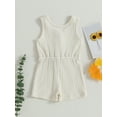 thumbnail image 4 of Hirigin Toddler Baby Girl Summer Clothes Ribbed Sleeveless Button Down Tank Top Short Jumpsuit Rompers One Piece Outfit, 4 of 8