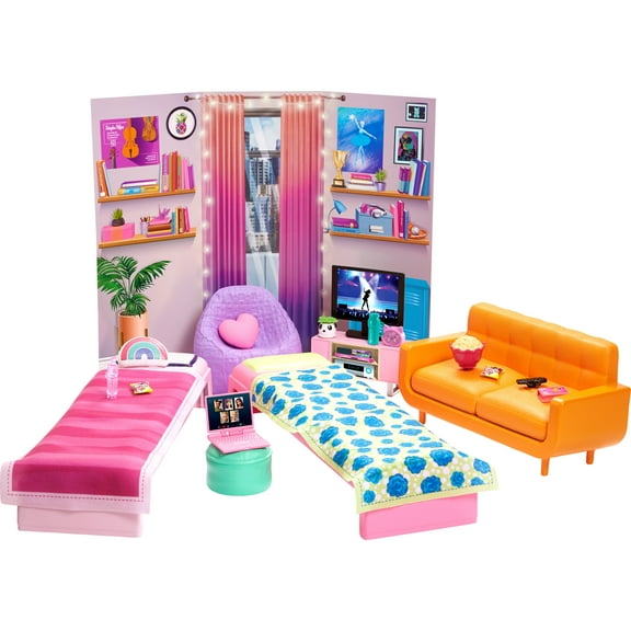 Barbie: Big City, Big Dreams Dorm Room Playset with Furniture & Accessories, 3 to 7 Years