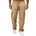 thumbnail image 5 of Men's Multi-Pocket Drawstring Work Pants, Fashion Casual Elastic Waist Cargo Trousers for Outdoor and Hiking,Khaki,3XL, 5 of 7