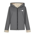 thumbnail image 7 of XPMWRP Women's Heart Pattern Print Hooded Fleece Jacket Oversized Solid Color Zip Coat Fall Winter Warm Long Sleeve Loose Jacket with Pockets Gray S, 7 of 7