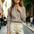 thumbnail image 5 of Lenpel Womens Long Sleeve Tops Business Casual Work Blouses Stand Collared Shirts Lightweight Fall Clothes, 5 of 7