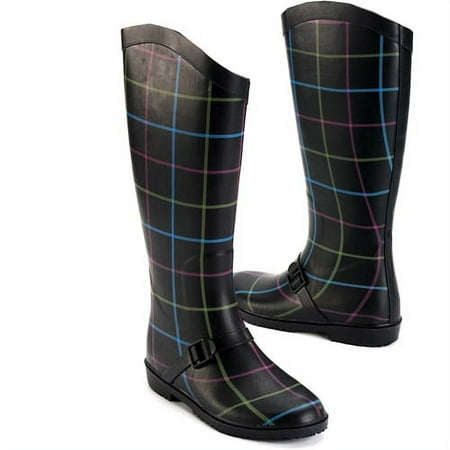 Women's Matte Graph Plaid Riding Rain Boots
