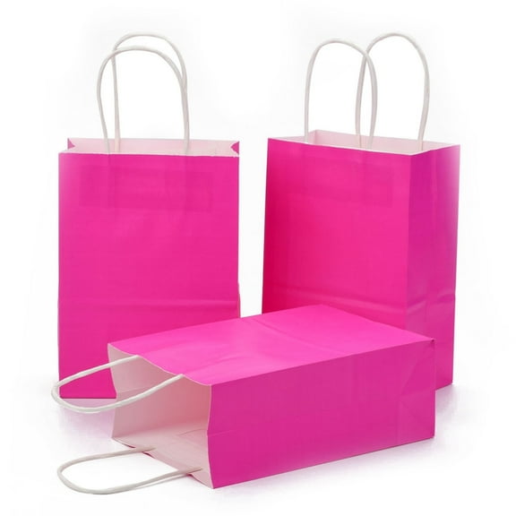 Kraft Paper Bags Gift Bags Shopping Bags with Handles Fuchsia 15x8x21cm
