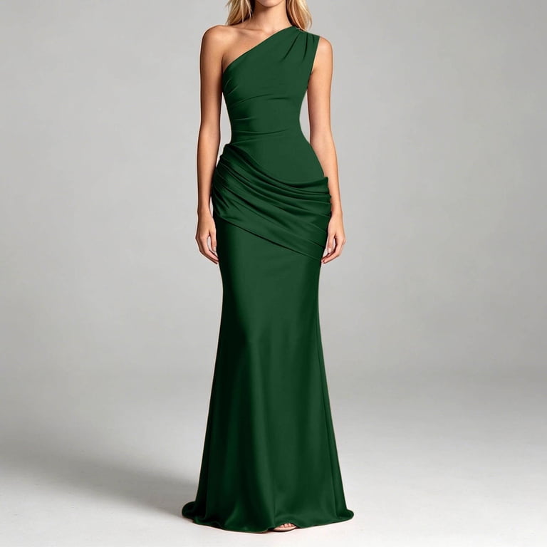 satin asymmetric neckline midi dress Women's One Shoulder Ruched Satin Midi Dress Asymmetric Neckline Evening  Party Dress for Formal Semi Formal Events Occasion