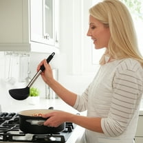 Wuztai Stainless Steel Handle Plastic Soup Spoon, 31cm Black Red Gray Stirring Spoon for Kitchen Cooking Serving, Long Handle Spoon Kitchen Utensil