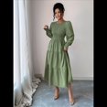 thumbnail image 4 of Vestido de Otoño para Invitada de Boda, con Mangas Largas, Volantes, Cuello Redondo, y Fluido. Verde S, 4 of 7