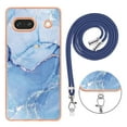 thumbnail image 6 of Mantto for Google Pixel 7a Case, with Lanyard Adjustable Strap, Marble Pattern Soft TPU Bumper Hard PC Back Shockproof Protective Glossy Stylish Durable Phone Case for Women Girls,Blue, 6 of 7