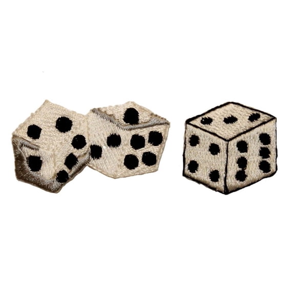 ID 0057DE Set of 2 White Dice Casino Vegas Embroidered Iron On Applique Patches