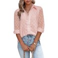thumbnail image 1 of Blusa holgada de moda transpirable con botones y cuello vuelto de manga larga para mujer Rosa S, 1 of 4
