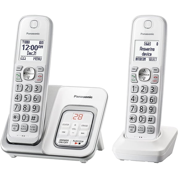Panasonic DECT 6.0 Teléfono inalámbrico expandible con contestador automático y bloque de llamadas inteligente - 2 teléfonos inalámbricos - KX-TGD532W (Blanco)