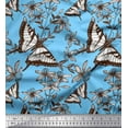thumbnail image 1 of Soimoi Blue Rayon Fabric Flower & Butterfly Decor Fabric Printed BTY 42 Inch Wide, 1 of 1