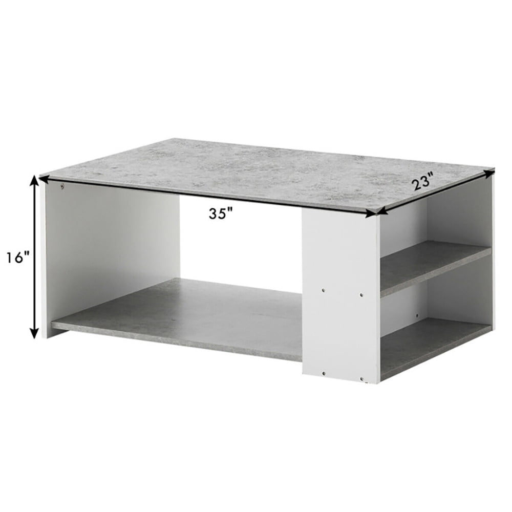 Finihen Coffee Table, Sofa Side Table with Storage Shelves, for Living Room, Reception Room, Office, Gray Finihen Coffee Table, Sofa Side Table with Storage Shelves, for Living Room, Reception Room, Office, Gray