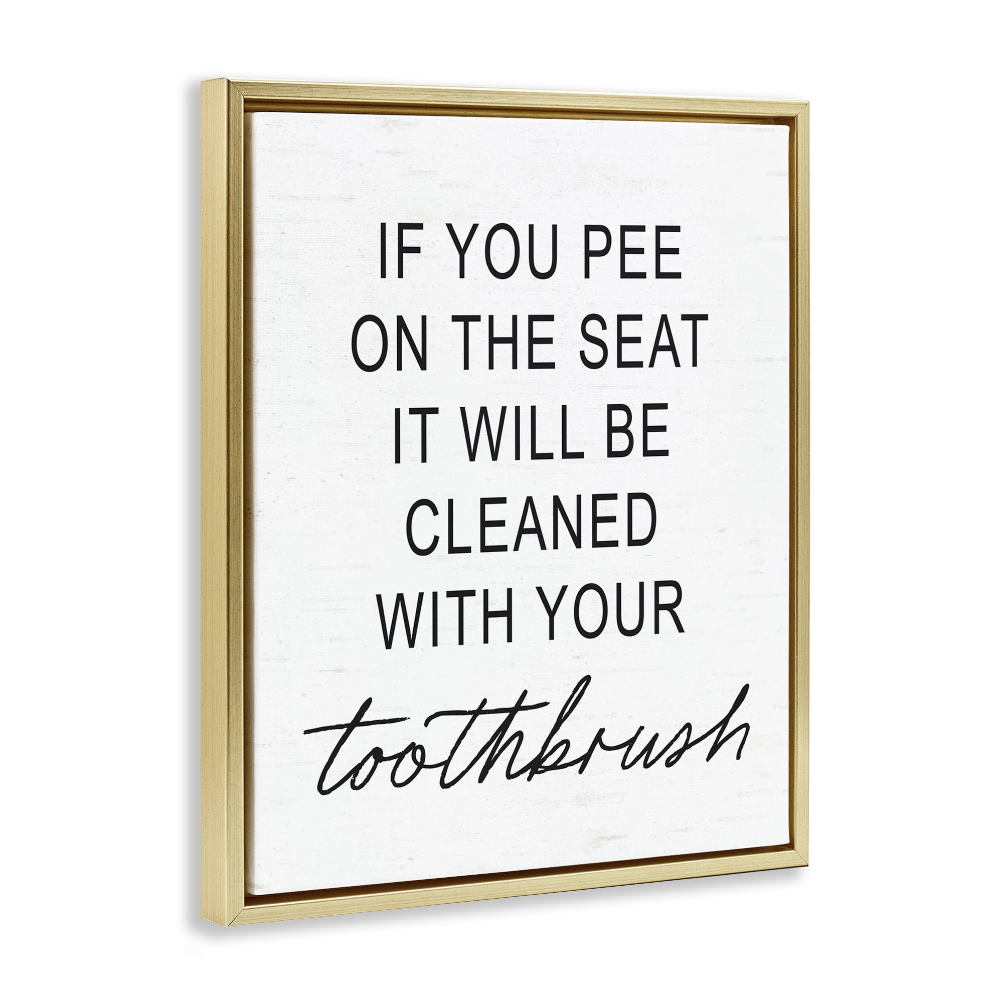 Sassy Clean With Toothbrush Warning Gold Framed Floater Canvas Wall Art, design by Lettered and Lined